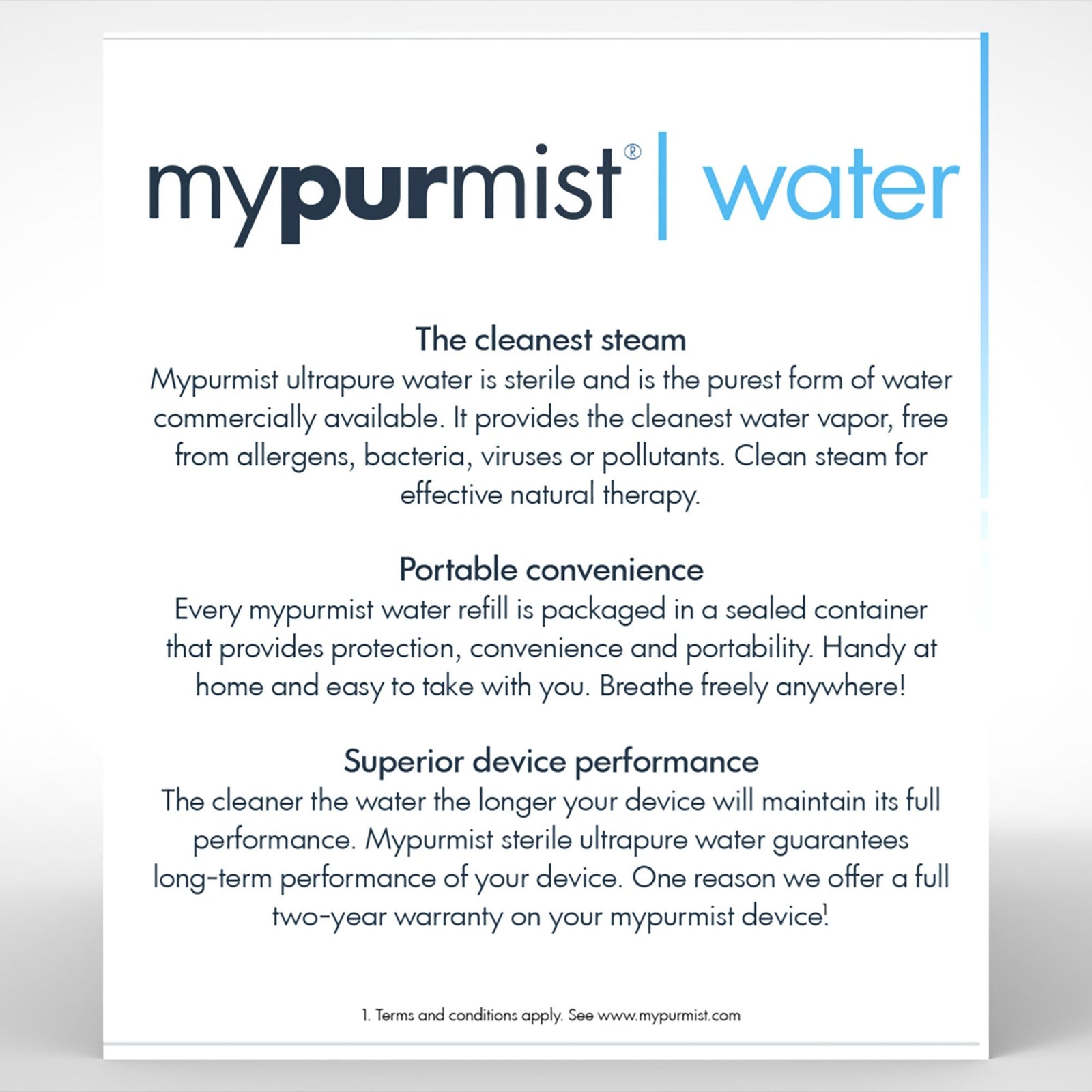 mypurmist ultrapure sterile water refill box back